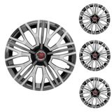 Jogo Calota Aro 14 Triton Sport Black Silver Graphite Elitte Preto Prata Grafite + Emblema Resinado Fiat Palio Uno Punto Linea Strada Idea Siena Mobi