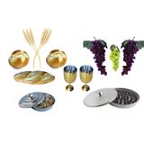 Kit Santa Ceia Com Bandejas Pães Uvas Tacas Trigo Cálices