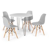 Conjunto Mesa De Jantar Redonda Hairpin 90cm Branca Com 4 Cadeiras Eames Eiffel - Cinza