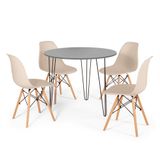 Conjunto Mesa De Jantar Redonda Hairpin 90cm Volpi Com 3 Pés + 4 Cadeiras Eames Eiffel - Nude