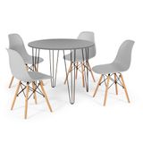 Conjunto Mesa De Jantar Redonda Hairpin 90cm Volpi Com 4 Cadeiras Eames Eiffel - Cinza