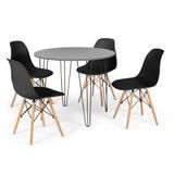 Conjunto Mesa De Jantar Redonda Hairpin 90cm Volpi Com 4 Cadeiras Eames Eiffel - Preto