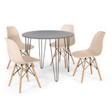 Conjunto Mesa De Jantar Redonda Hairpin 90cm Volpi Com 4 Cadeiras Eames Eiffel - Nude