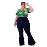 Calça Flare Cintura Alta Plus Size Dolce Sedutti Cf120 Tamanho:gg,cor:azul,gênero:feminino