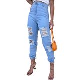 Calça Feminina Jogger Jeans Destroyed Cintura Alta K2b