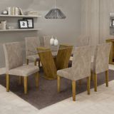 Conjunto Sala de Jantar Mesa 6 Cadeiras Classic 160cm Cel Móveis Ypê/ Suede Pena 84