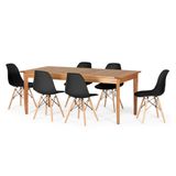 Conjunto Mesa De Jantar Retangular Em Madeira Maciça 186cm Com 6 Cadeiras Eames Eiffel - Preto