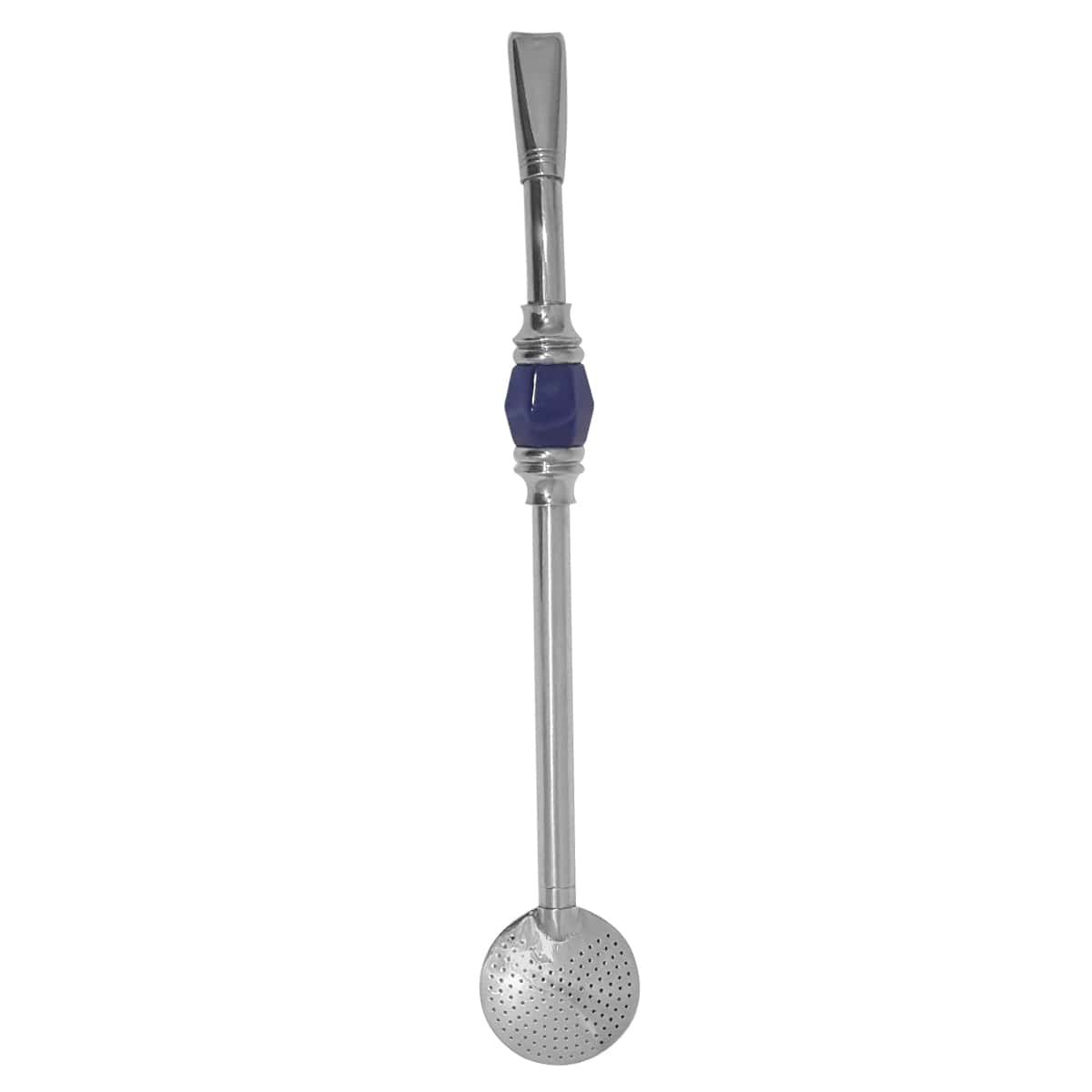 Bomba 27cm Inox Chimarrão Decorada Pedra Ágata Bojo Normal Azul