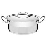 Caçarola Tramontina Professional  Rasa Em Aço Inox Fundo Triplo Com Tampa Plana Detalhe Satinado 28 Cm 7,1 L Tramontina