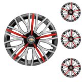 Jogo Calota Aro 13 Triton Sport Black Silver Red Elitte Preto Prata Vermelho + Emblema Resinado Chevrolet Gm Corsa Meriva Agile Celta Onix Prisma Spi