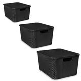 Kit 3 Caixas Organizadoras Rattan Com Tampa 7l + 15l + 20l