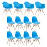 Conjunto 4 X Cadeiras Eames Daw Com Braços + 8 Cadeiras Eiffel Dsw - Azul Céu