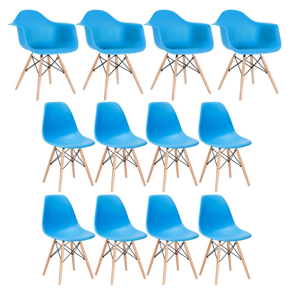 Conjunto 4 X Cadeiras Eames Daw Com Braços + 8 Cadeiras Eiffel Dsw - Azul Céu