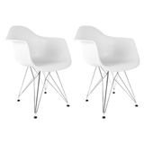 Conjunto Com 2 Cadeiras Eames Com Braço Eiffel Branca Empório Tiffany Base Aço Cromado