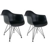 Conjunto Com 2 Cadeiras Eames Com Braço Eiffel Preta Empório Tiffany Base Preta