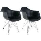 Conjunto Com 2 Cadeiras Eames Com Braço Eiffel Preta Empório Tiffany Base Aço Cromado