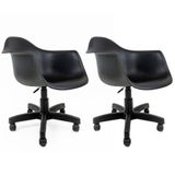 Conjunto Com 2 Cadeiras Eames Office Com Braço Preta Empório Tiffany Base Preta