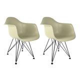 Conjunto Com 2 Cadeiras Eames Com Braço Eiffel Fendi Empório Tiffany Base Preta