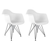 Conjunto Com 2 Cadeiras Eames Com Braço Eiffel Branca Empório Tiffany Base Preta