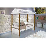 Cama Solteiro Montessoriana Casinha com Varal Luz Bolinhas