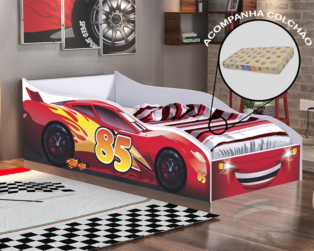 Cama Quarto Infantil Carro Com Colchão Vermelho