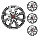 Jogo Calota Aro 14 Prime Graphite Silver Elitte Grafite Prata + Emblema Resinado Fiat Palio Uno Punto Linea Strada Idea Siena Fiorino Doblo Mobi Brav