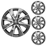 Jogo Calota Aro 14 Prime Graphite Silver Elitte Grafite Prata + Emblema Resinado Peugeot (206 207 208 307)