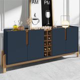 Aparador Buffet Sala Lizz 190cm Com Pés De Madeira Maciça Azul Cobalto/cedro