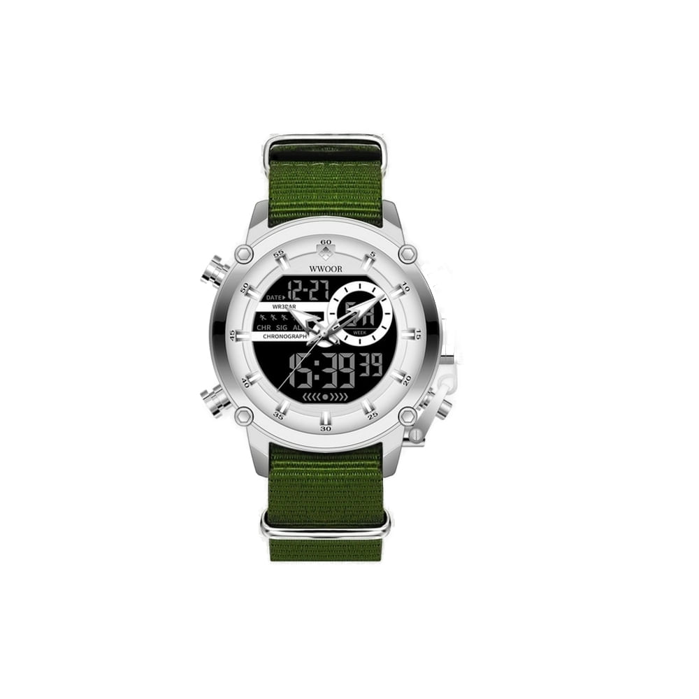 Relógio Masculino Militar Wwoor 8882bb Digital Esportivo Pulseira De Silicone À Prova D&#39;água 4