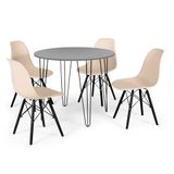 Conjunto Mesa De Jantar Redonda Hairpin 90cm Volpi Com 4 Cadeiras Eames Eiffel Base Preta - Nude