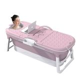Banheira Ofurô Dobrável Portátil Adulto 148 Cm Rosa 260 Litros Com Suporte Vg+