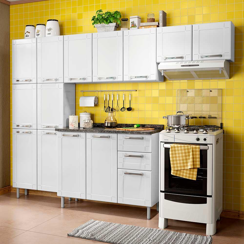 Cozinha De Aço Compacta 4 Peças Com 14 Portas E 2 Gavetas Multipla Bertolini Branco