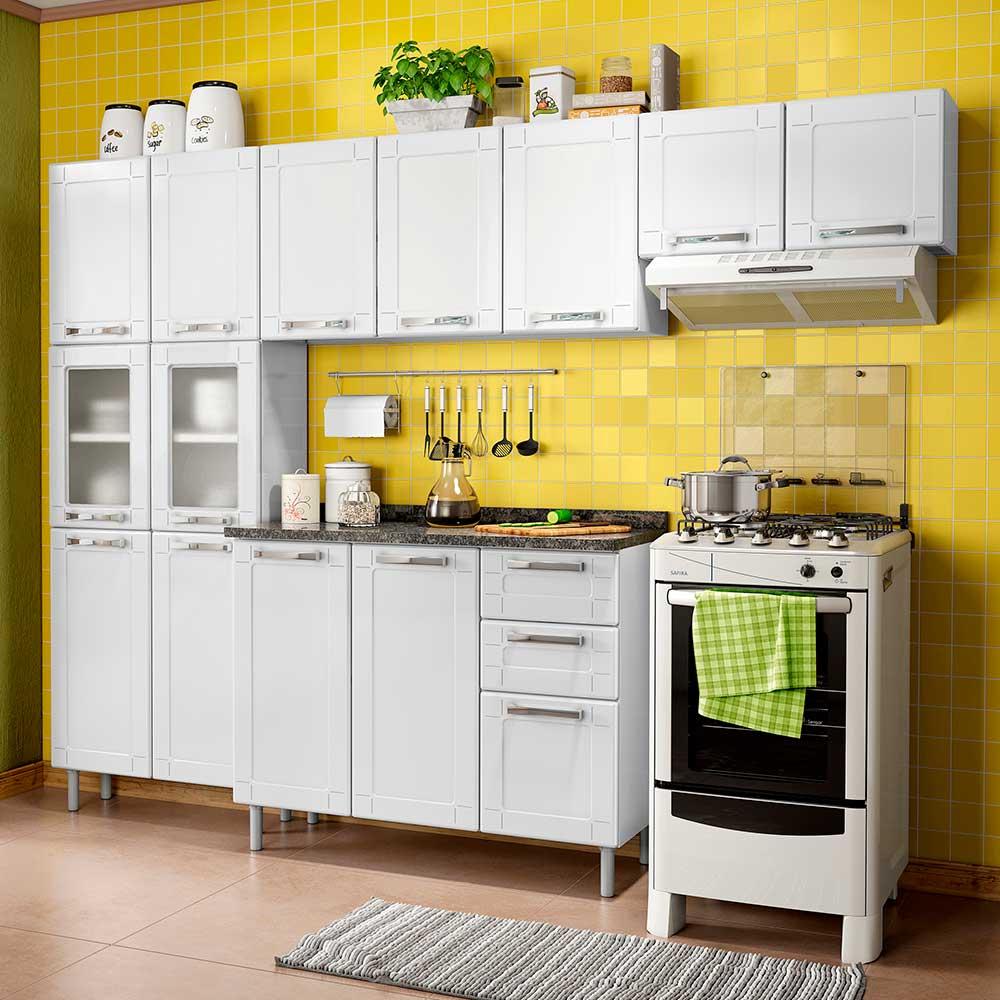 Cozinha De Aço Compacta 4 Peças Com 14 Portas E Balcão 3 Portas 2 Gavetas Multipla Bertolini Branco