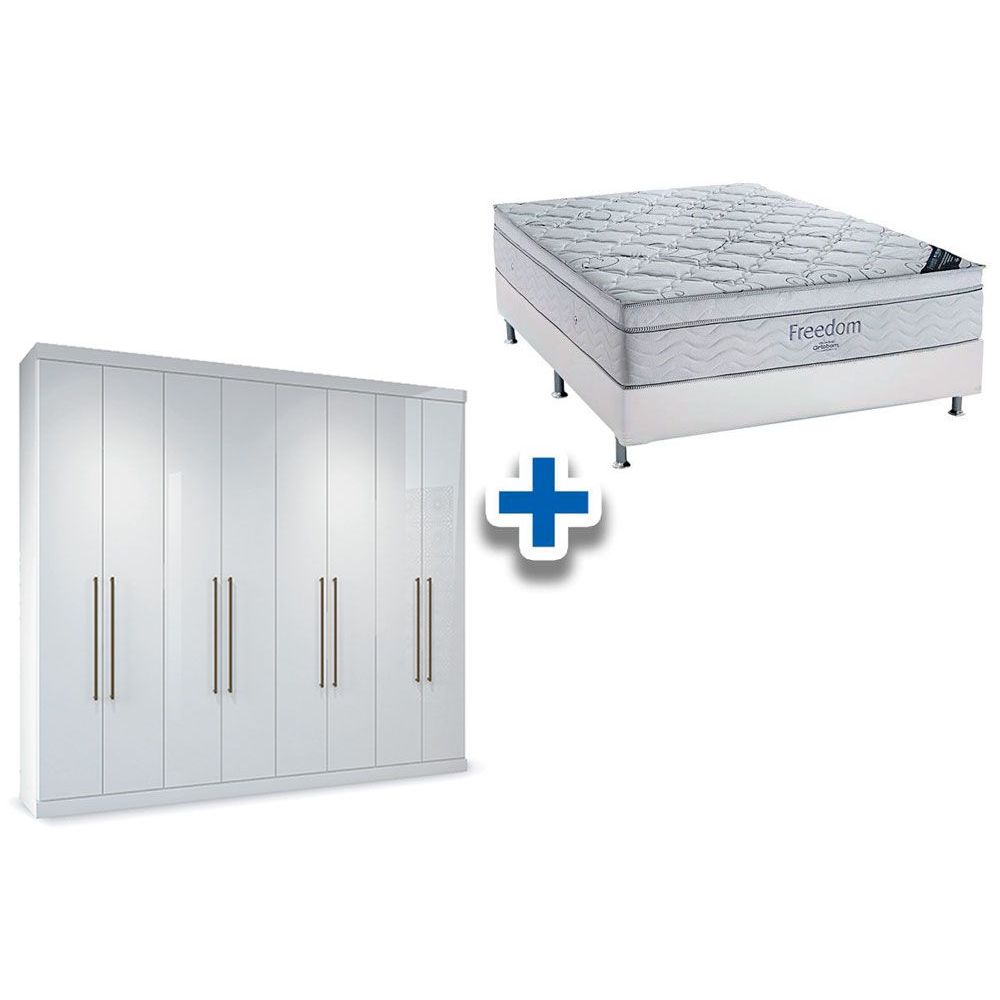 Cama Box Casal Colchao Freedom Ortobom Guarda Roupa Master Vip 8 4 Branco
