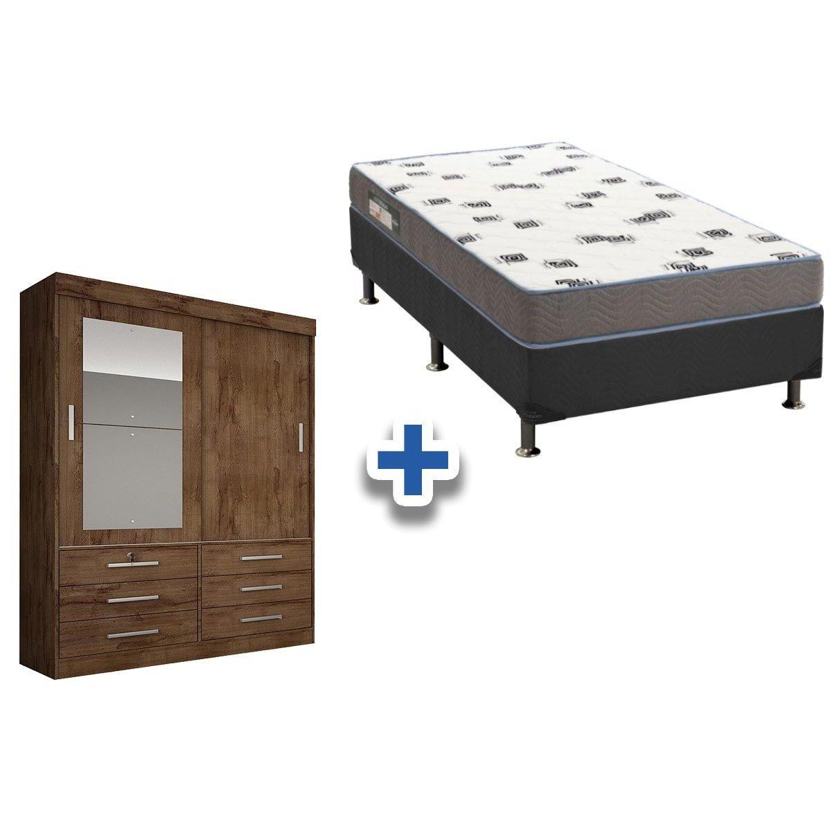 Cama Box Solteiro Colchao Ortobom D33 Guarda Roupa Sonare Canela