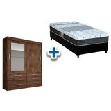 Cama Box Solteiro Colchao Class Castor Guarda Roupa Sonare Canela