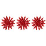 Enfeites Decorativos De Natal Flores Com Glitter Vermelho 3 Peças 8cm - Casambiente Natal097-v