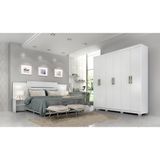 Quarto De Casal Com Guarda Roupas 6 Portas Clara E Cabeceira Extensível Mila Branco Branco