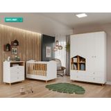 Quarto De Bebê Completo Com Cômoda E Guarda Roupa Casinha E Berço Minicama Mimo Permobili Branco/nature