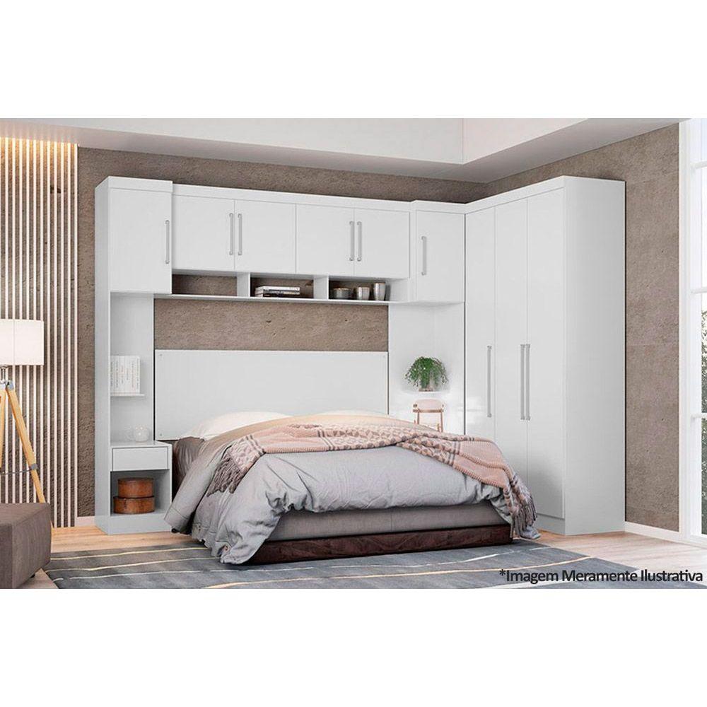 Quarto Casal Modulado Modena 016 6 Pecas 1 Armario Aereo 2 Guarda Roupas 3 Complementos Qcm50 Branco Demobile