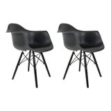 Conjunto Com 2 Cadeiras Eames Com Braço Preta Empório Tiffany Base Em Polipropileno