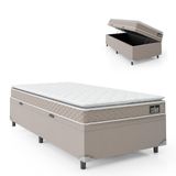 Cama Box Baú Solteiro Colchão D33 Pillow Top Millennium 88x188x57cm Bege Suporta até 120kg por Pessoa