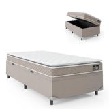 Cama Box Baú Solteiro Colchão D33 Pillow Top Millenium 88x188x57cm Bege Suporta Até 120kg Por Pessoa