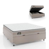 Cama Box Baú Casal Colchão D33 Pillow Top Millenium 138x188x57cm Bege - Suporta Até 120kg Por Pessoa