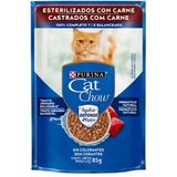 Ração Úmida Sachê Cat Chow Gatos Castrados Carne Ao Molho 85G