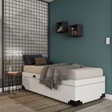 Base Para Cama Box Solteiro Maddux Com Baú Corino (45x88x188) Branca
