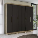 Guarda Roupa Casal Armário Roupeiro 240 Cm 6 Portas 3 Gavetas 9 Prateleiras Quarto Marrom E Preto