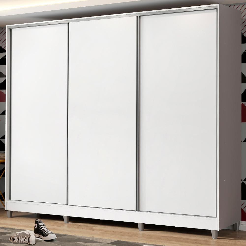 Guarda Roupa Juvenil 100% MDF Madesa Kevin 3 Portas de Correr com Pés - Branco