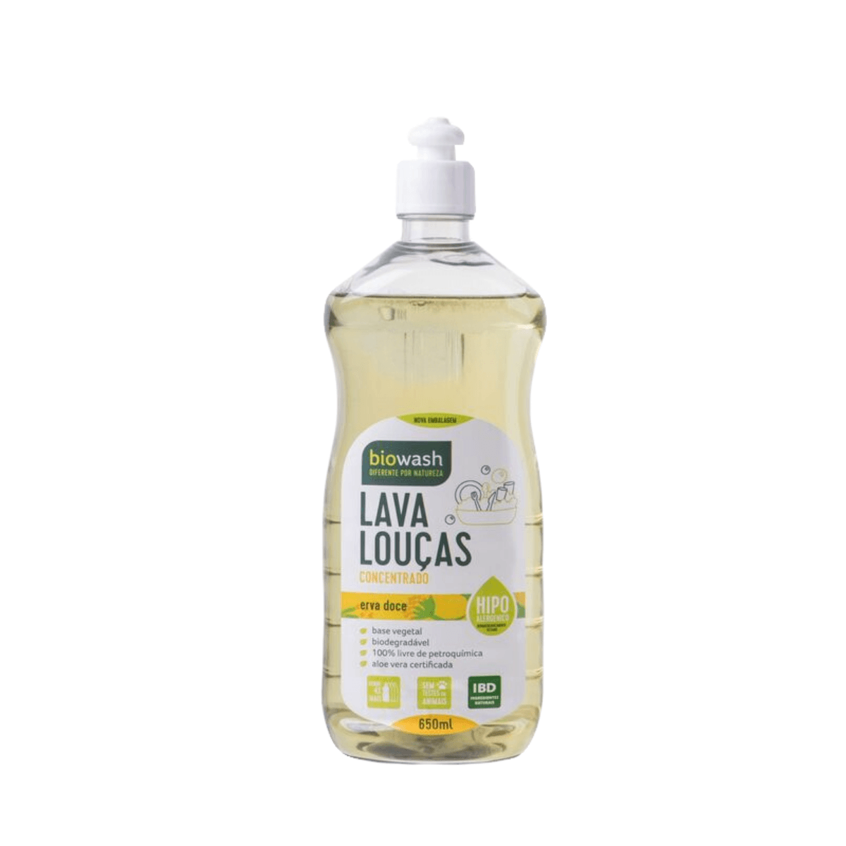 Detergente Lava Louças Erva Doce Biodegradável Biowash 650ml