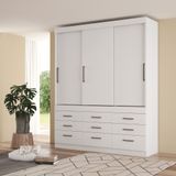 Guarda Roupa Casal 3 Portas De Correr 9 Gavetas Click 3.9 Branco Santos Andira